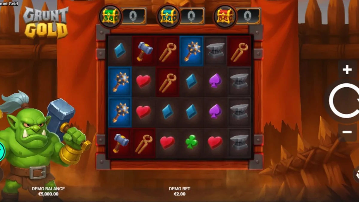 Tampilan visual slot Grunt Gold dengan tema orc dan dungeon